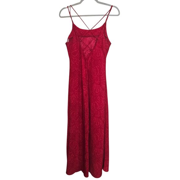 Vintage Red Paisley Slip Dress Y2K Strappy Maxi, Boho Festival Style Size 11 - Picture 2 of 10